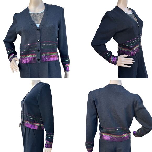Vintage St. John Santana Knit 2pc Paillette Jacket & Pant Set Size 4 - Picture 3 of 15